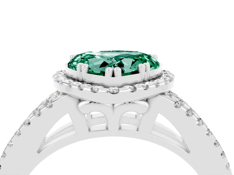 White gold Heart Cut Green Sapphire Halo Split Shank Engagement Ring_16