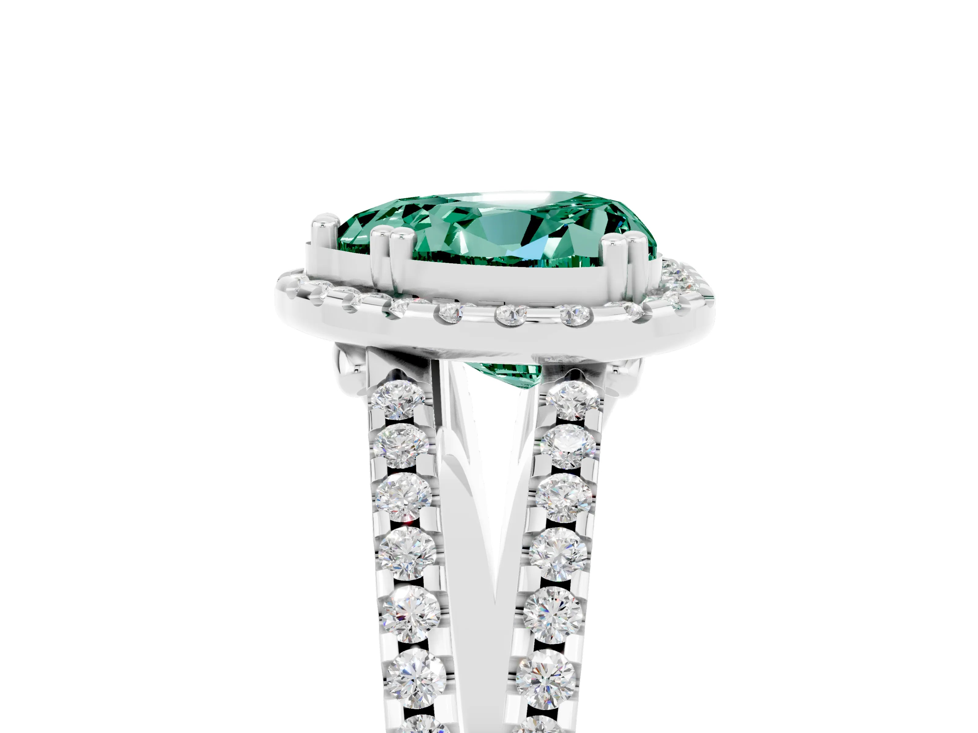 White gold Heart Cut Green Sapphire Halo Split Shank Engagement Ring_17