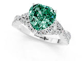 White gold Heart Cut Green Sapphire Halo Twist Band Solitaire Prong Setting Ring_1