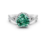 White gold Heart Cut Green Sapphire  Halo Twist Band Solitaire Prong Setting Ring_24