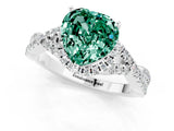 White gold Heart Cut Green Sapphire  Halo Twist Band Solitaire Prong Setting Ring_25