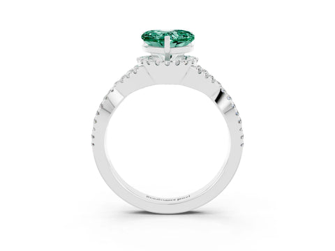 White gold Heart Cut Green Sapphire Halo Twist Band Solitaire Prong Setting Ring_3