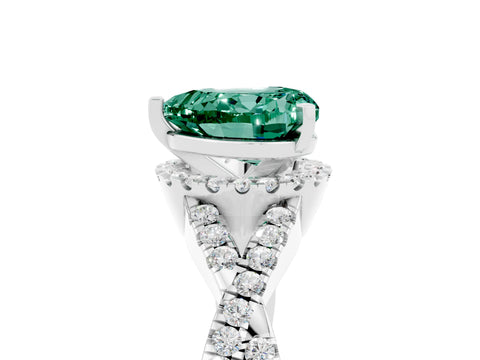 White gold Heart Cut Green Sapphire Halo Twist Band Solitaire Prong Setting Ring_5