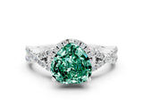 White gold Heart Cut Green Sapphire  Halo Twist Band Solitaire Prong Setting Ring_66