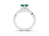 White gold Heart Cut Green Sapphire  Halo Twist Band Solitaire Prong Setting Ring_69