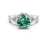 White gold Heart Cut Green Sapphire Halo Twist Band Solitaire Prong Setting Ring