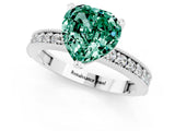White gold Heart Cut Green Sapphire Milgrain Pavé Engagement Ring with Four-Prong Setting_13
