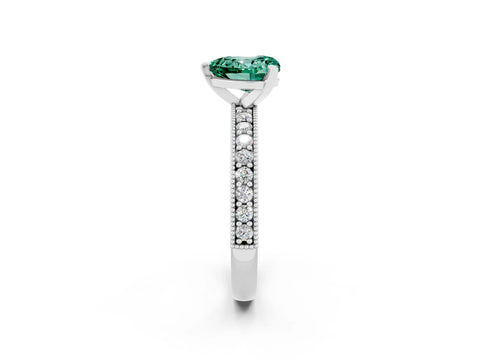White gold Heart Cut Green Sapphire Milgrain Pavé Engagement Ring with Four-Prong Setting_14