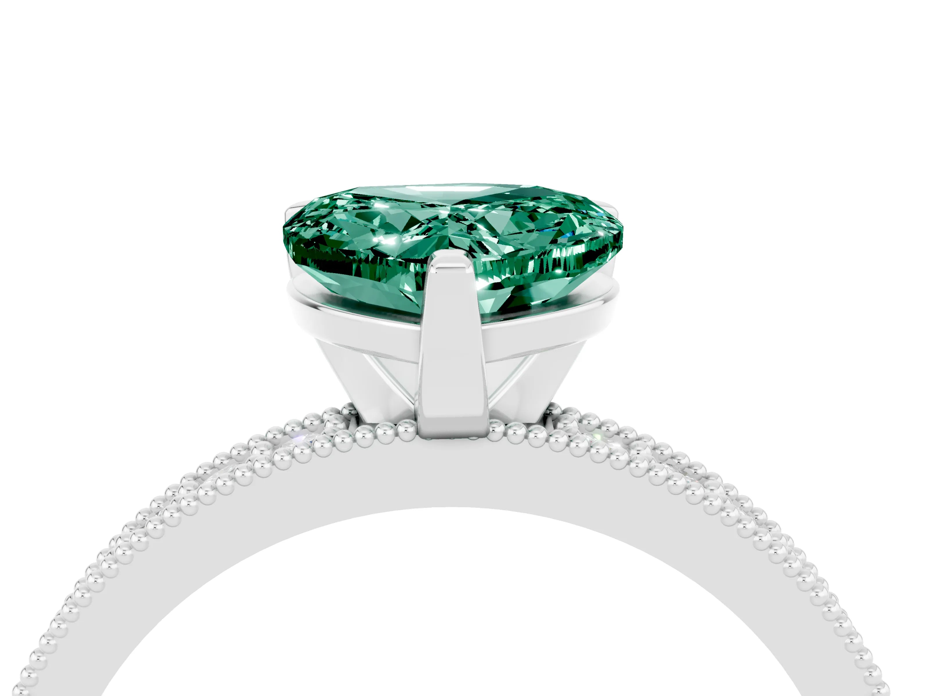 White gold Heart Cut Green Sapphire Milgrain Pavé Engagement Ring with Four-Prong Setting_16