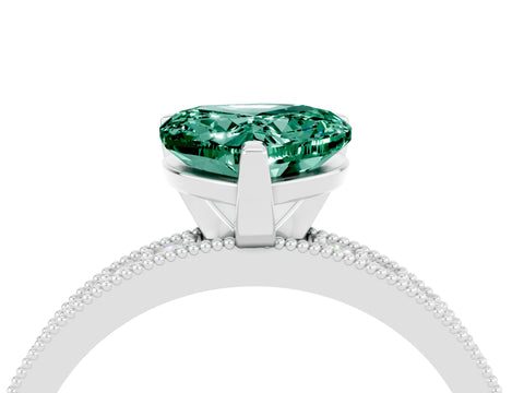 White gold Heart Cut Green Sapphire Milgrain Pavé Engagement Ring with Four-Prong Setting_16