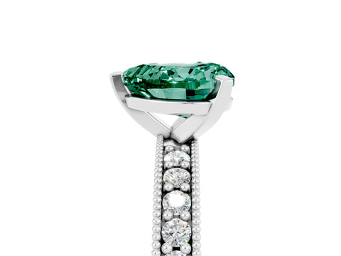 White gold Heart Cut Green Sapphire Milgrain Pavé Engagement Ring with Four-Prong Setting_17