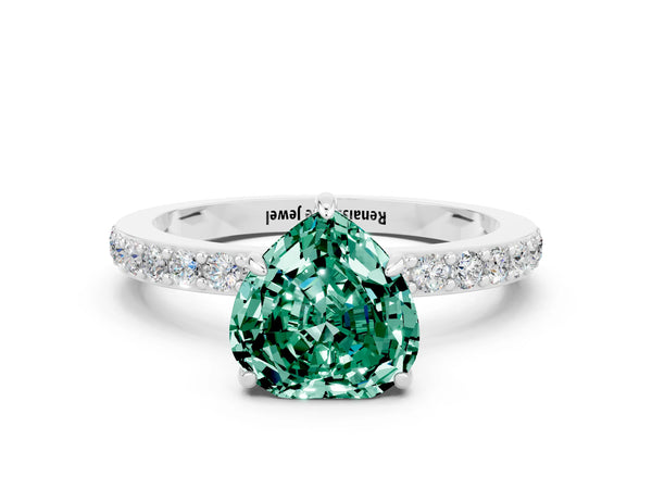 White gold Heart Cut Green Sapphire Pavé Engagement Ring with Round  Accents and Prong Setting