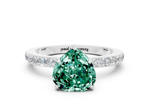 White gold Heart Cut Green Sapphire Pavé Engagement Ring with Round  Accents and Prong Setting_24