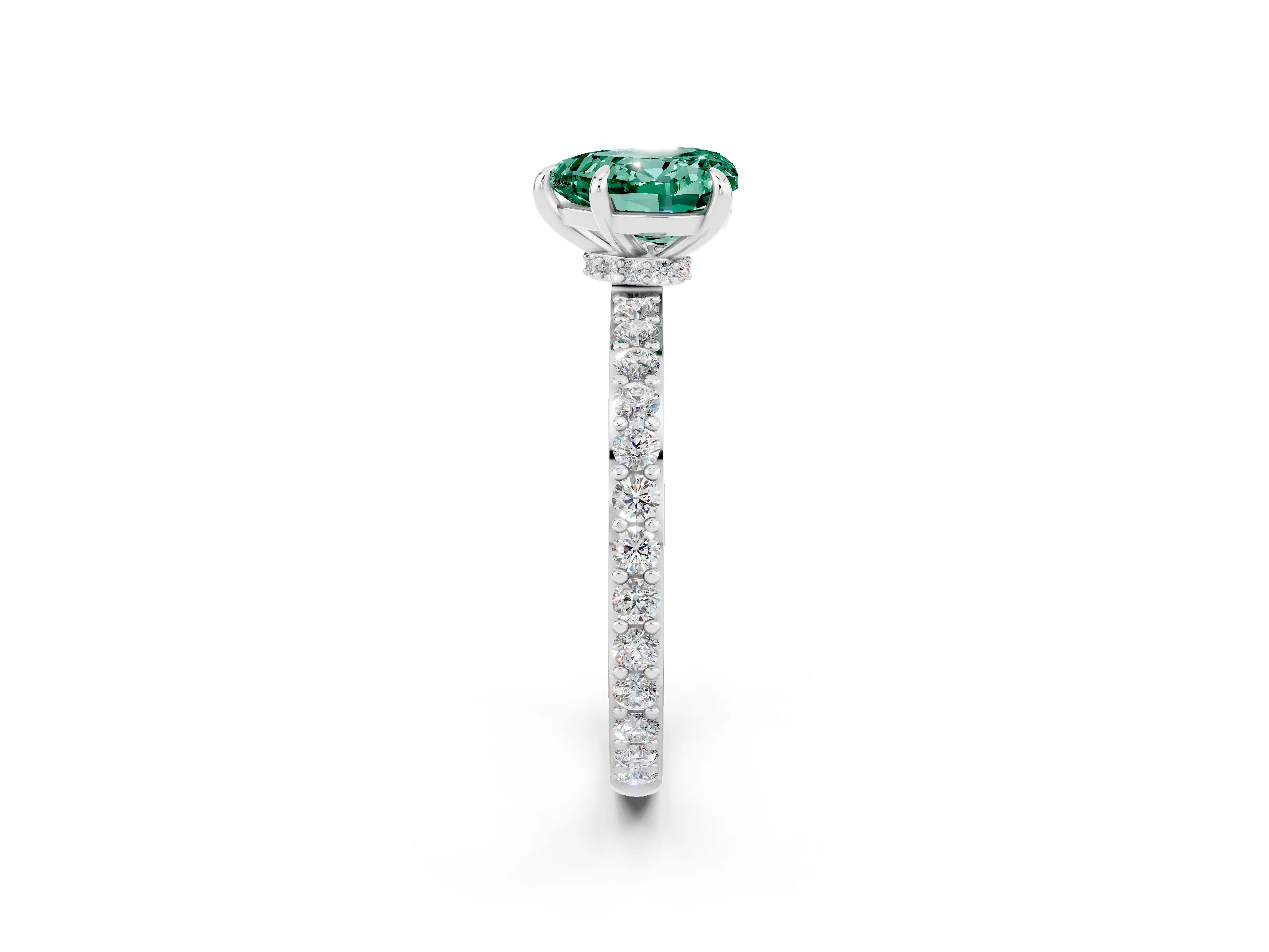 White gold Heart Cut Green Sapphire Pavé Engagement Ring with Round  Accents and Prong Setting_26