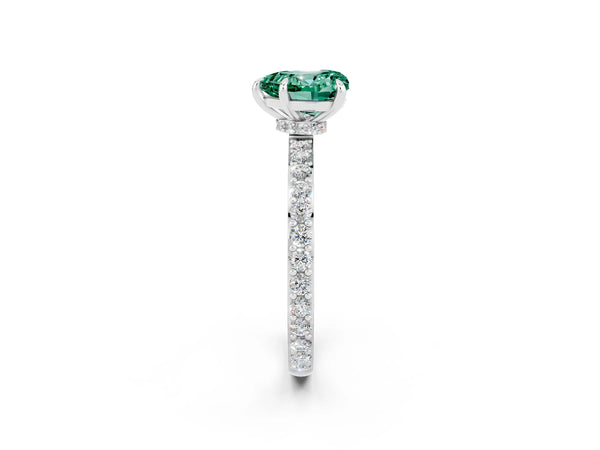 White gold Heart Cut Green Sapphire Pavé Engagement Ring with Round  Accents and Prong Setting