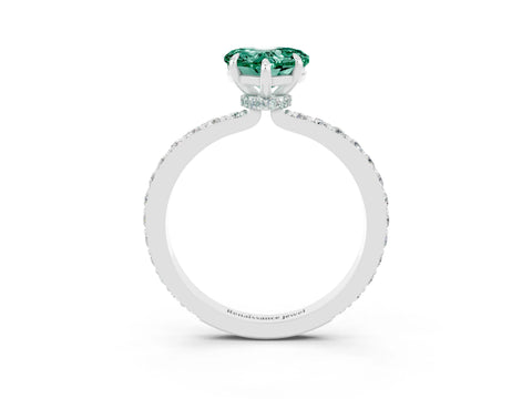 White gold Heart Cut Green Sapphire Pavé Engagement Ring with Round  Accents and Prong Setting_27