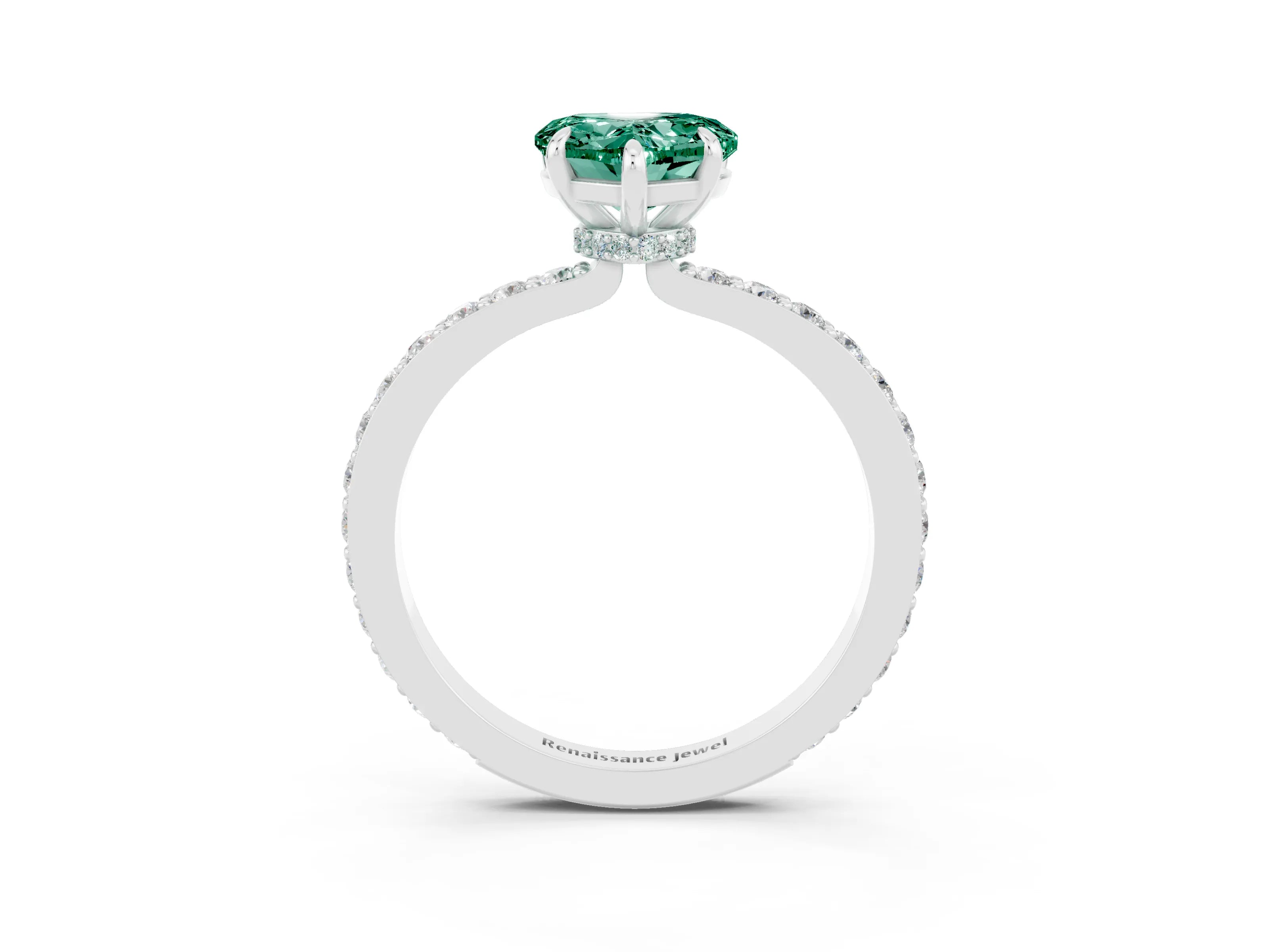 White gold Heart Cut Green Sapphire Pavé Engagement Ring with Round  Accents and Prong Setting_27