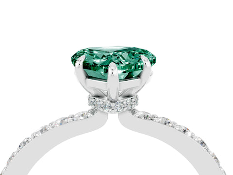 White gold Heart Cut Green Sapphire Pavé Engagement Ring with Round  Accents and Prong Setting_28