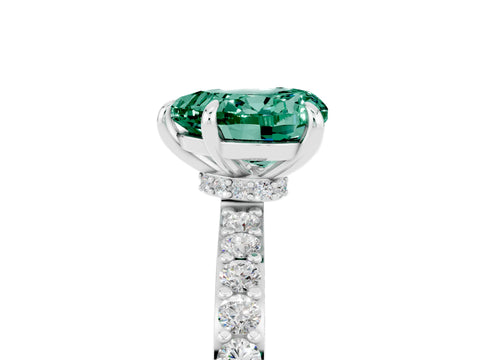 White gold Heart Cut Green Sapphire Pavé Engagement Ring with Round  Accents and Prong Setting_29