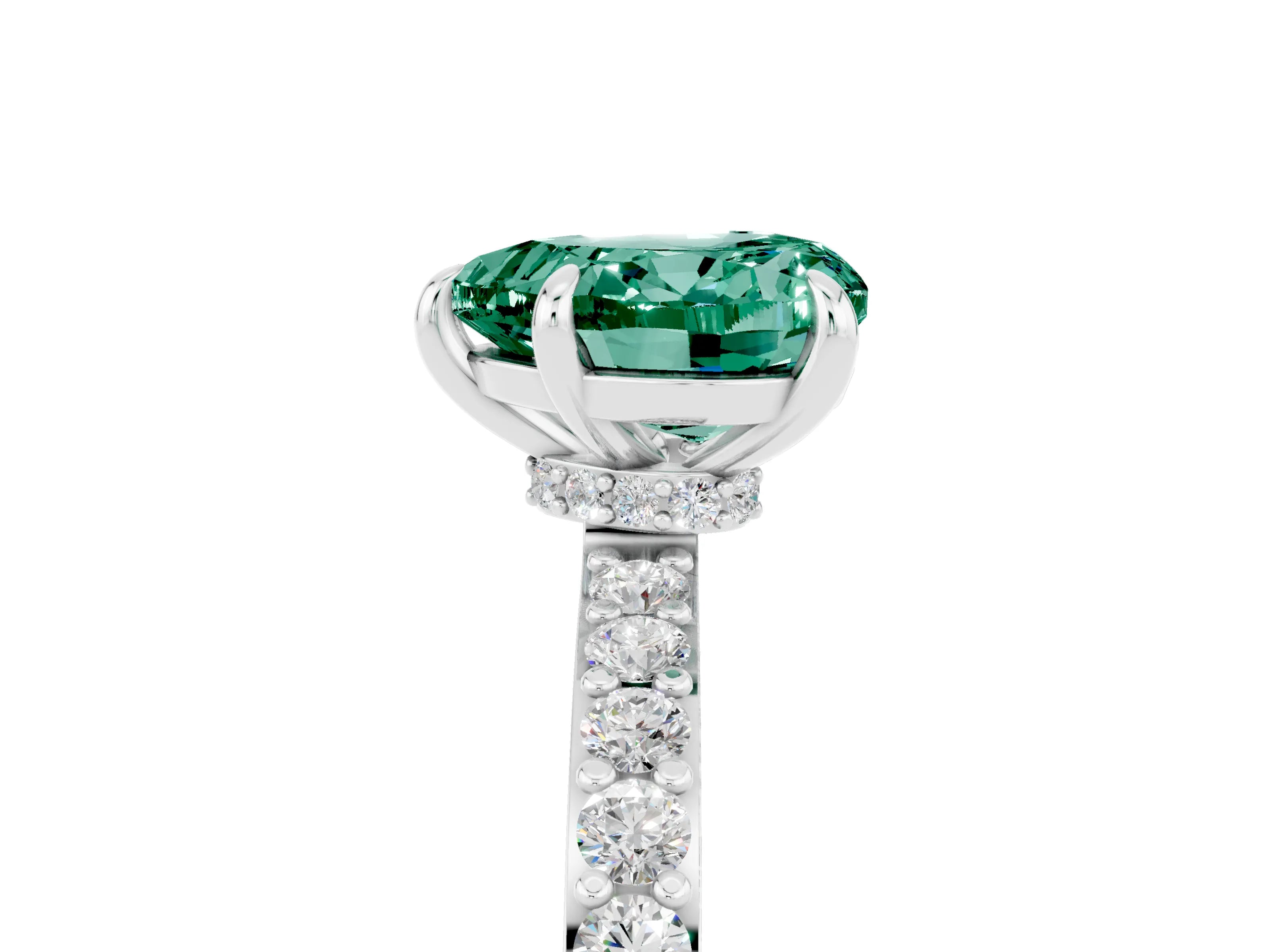 White gold Heart Cut Green Sapphire Pavé Engagement Ring with Round  Accents and Prong Setting_29