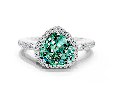 White gold Heart Cut Green Sapphire Pavé Halo Ring with Four-Prong Setting_12