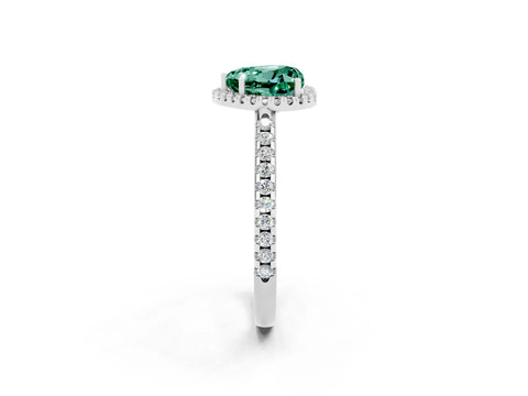 White gold Heart Cut Green Sapphire Pavé Halo Ring with Four-Prong Setting_14