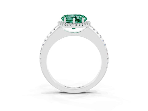 White gold Heart Cut Green Sapphire Pavé Halo Ring with Four-Prong Setting_15
