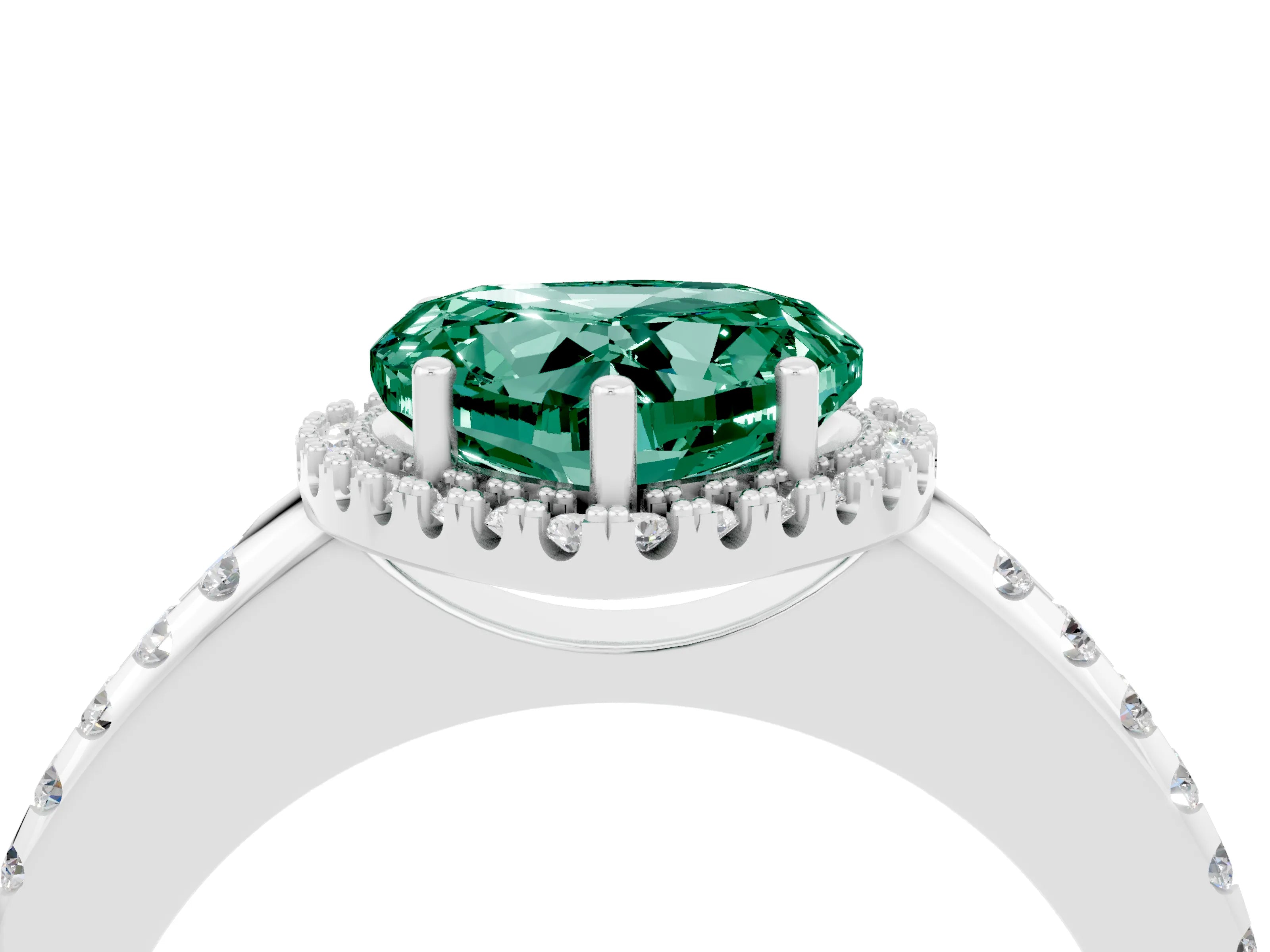 White gold Heart Cut Green Sapphire Pavé Halo Ring with Four-Prong Setting_16