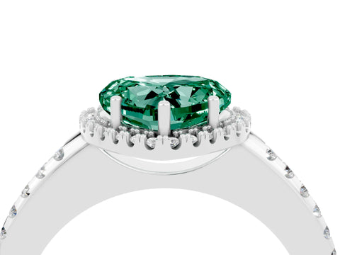 White gold Heart Cut Green Sapphire Pavé Halo Ring with Four-Prong Setting_16