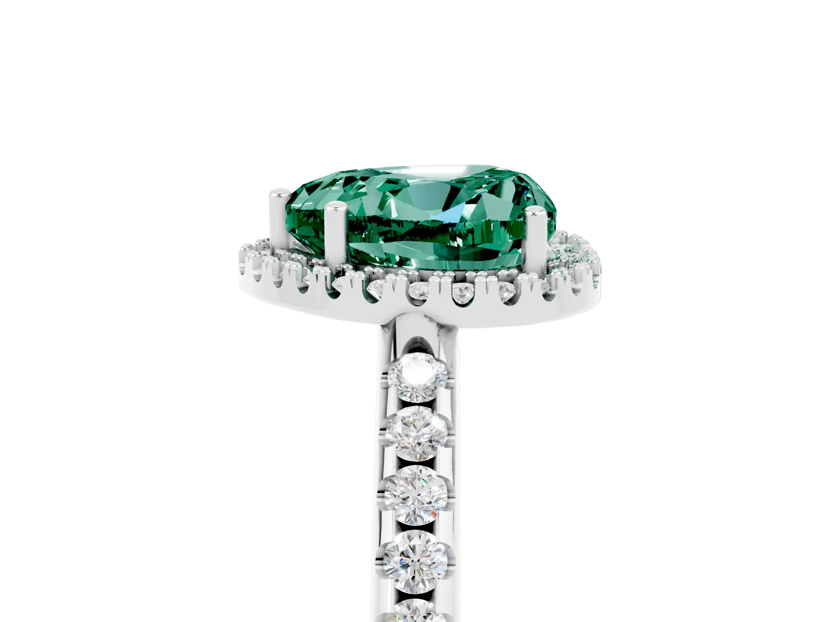 White gold Heart Cut Green Sapphire Pavé Halo Ring with Four-Prong Setting_17