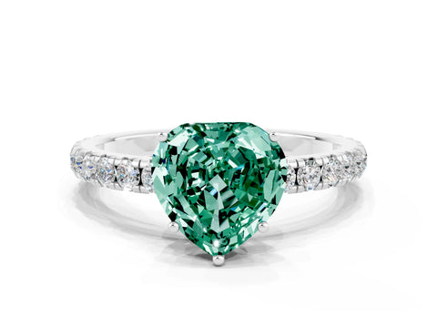 White gold Heart Cut Green Sapphire Pavé Solitaire Engagement Ring with Four-Prong Setting_12