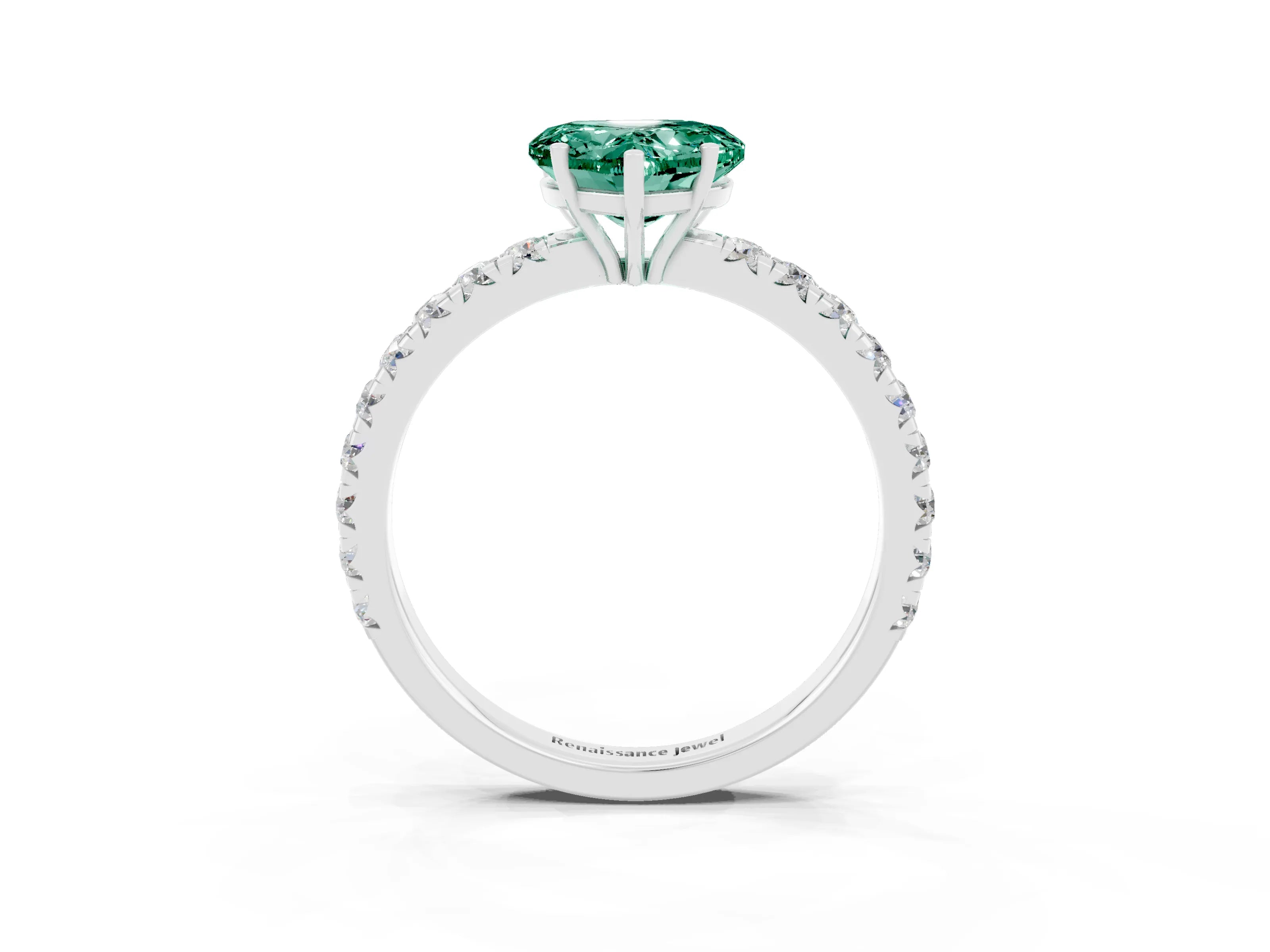 White gold Heart Cut Green Sapphire Pavé Solitaire Engagement Ring with Four-Prong Setting_15