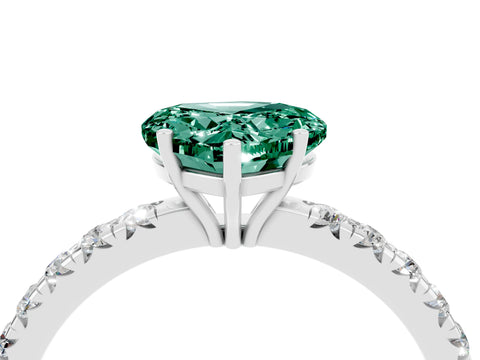 White gold Heart Cut Green Sapphire Pavé Solitaire Engagement Ring with Four-Prong Setting_16