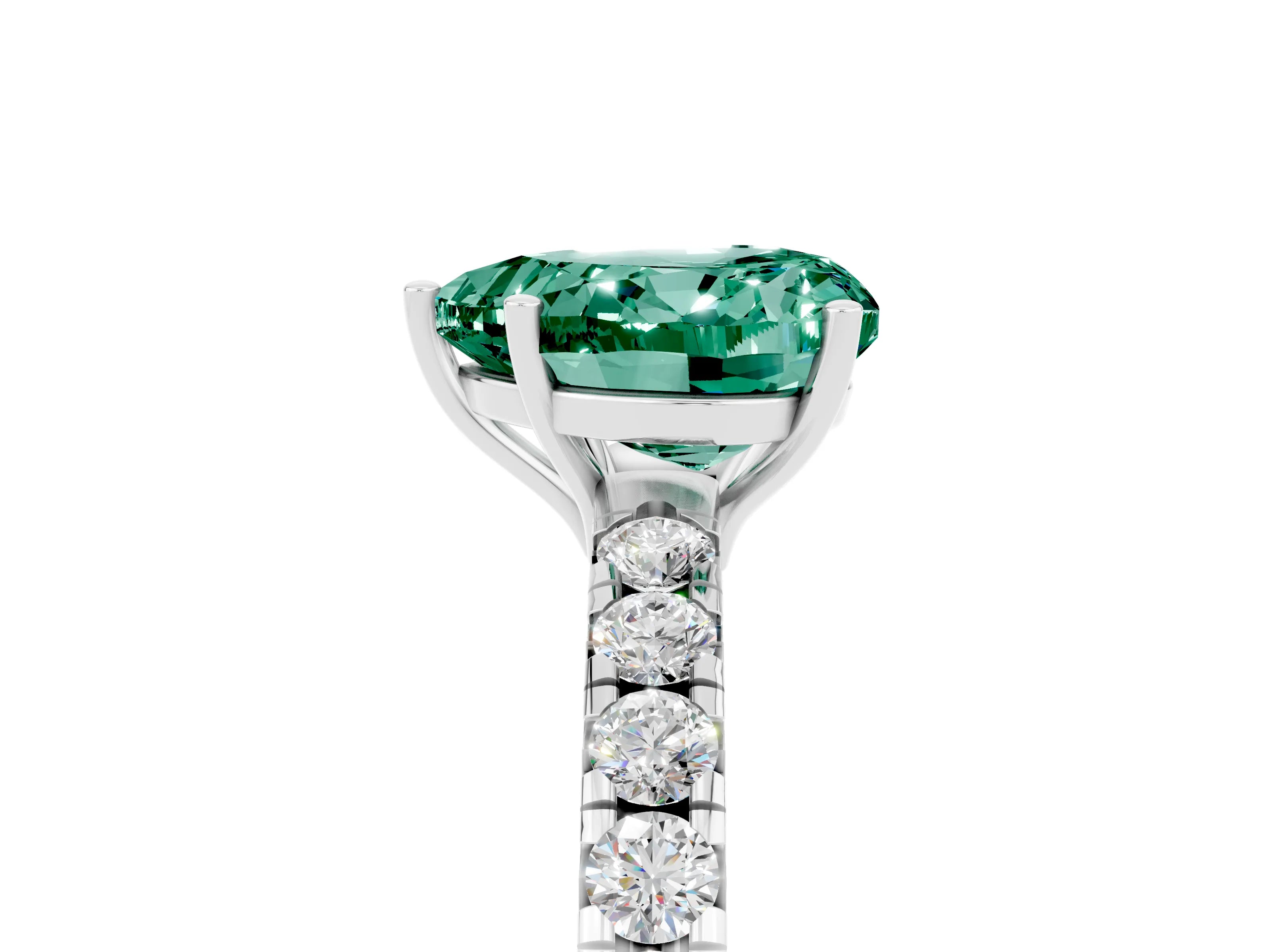 White gold Heart Cut Green Sapphire Pavé Solitaire Engagement Ring with Four-Prong Setting_17