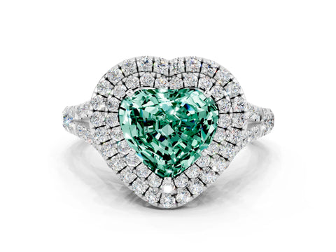 White gold Heart Cut Green Sapphire Pavé Split Shank Double Halo Engagement Ring