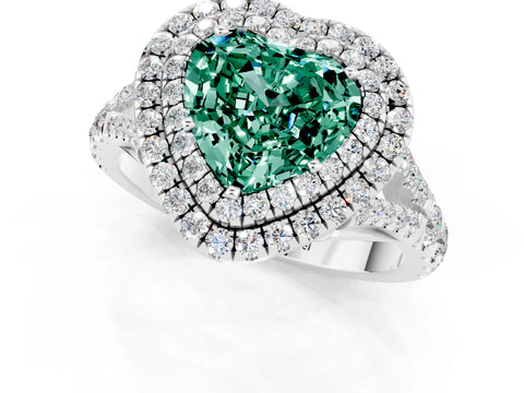 White gold Heart Cut Green Sapphire Pavé Split Shank Double Halo Engagement Ring_1