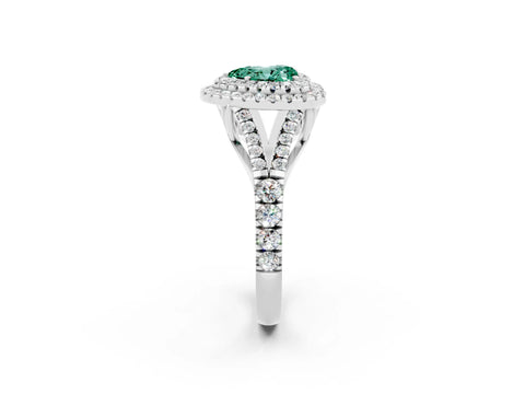 White gold Heart Cut Green Sapphire Pavé Split Shank Double Halo Engagement Ring_2