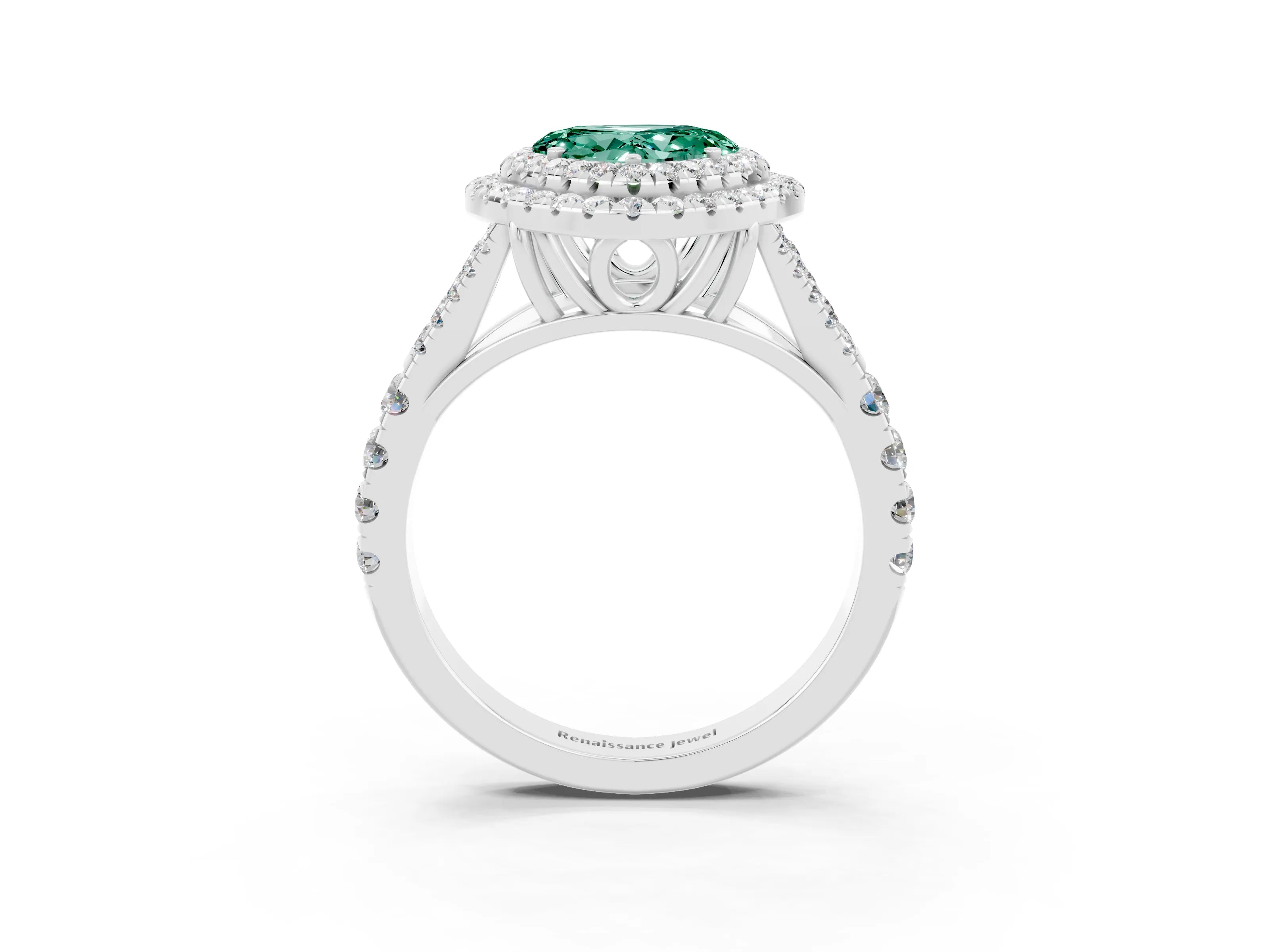 White gold Heart Cut Green Sapphire Pavé Split Shank Double Halo Engagement Ring_3