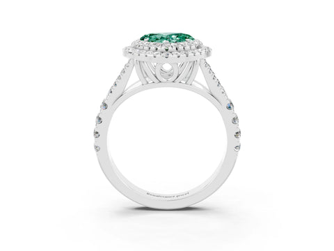 White gold Heart Cut Green Sapphire Pavé Split Shank Double Halo Engagement Ring_3