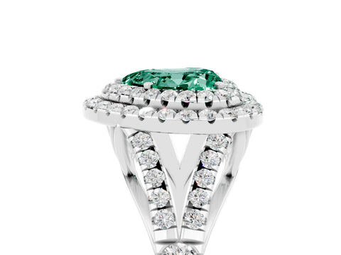 White gold Heart Cut Green Sapphire Pavé Split Shank Double Halo Engagement Ring_5