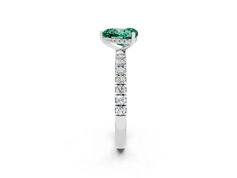 White gold Heart Cut Green Sapphire Pave Band Solitaire Ring with Four-Prong Setting_26