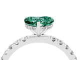 White gold Heart Cut Green Sapphire Pave Band Solitaire Ring with Four-Prong Setting_28