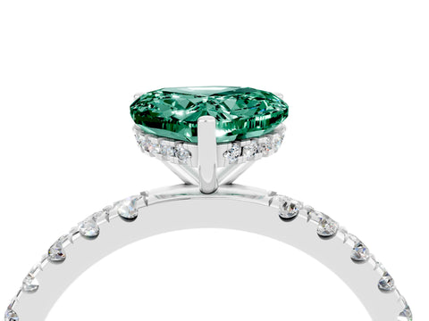 White gold Heart Cut Green Sapphire Pave Band Solitaire Ring with Four-Prong Setting_28