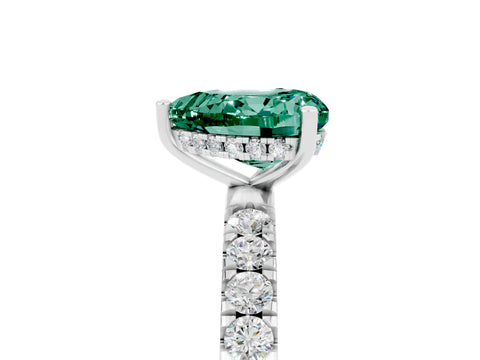White gold Heart Cut Green Sapphire Pave Band Solitaire Ring with Four-Prong Setting_29