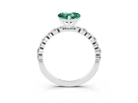 White gold Heart Cut Green Sapphire Prong Set Engagement Ring with Pavé Band_3
