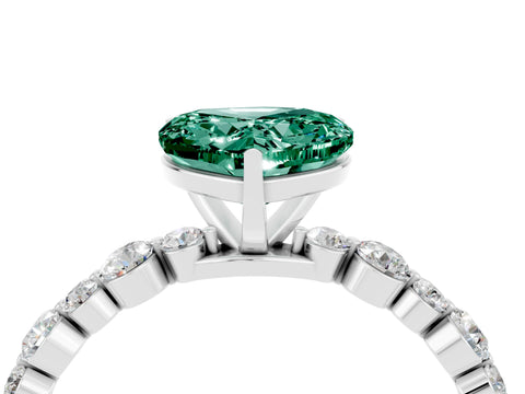 White gold Heart Cut Green Sapphire Prong Set Engagement Ring with Pavé Band_4