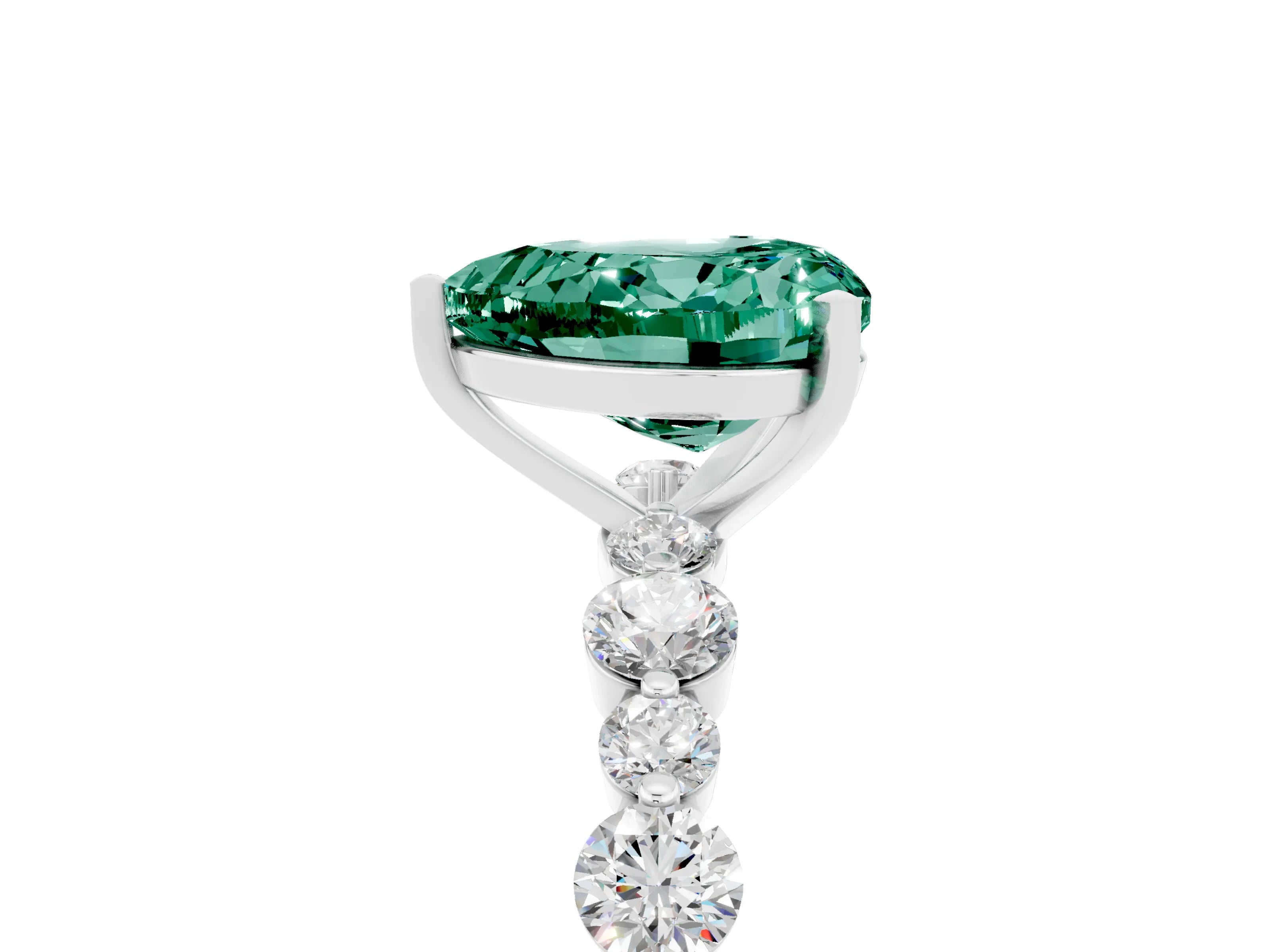 White gold Heart Cut Green Sapphire Prong Set Engagement Ring with Pavé Band_5