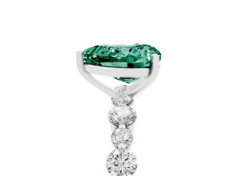 White gold Heart Cut Green Sapphire Prong Set Engagement Ring with Pavé Band_5