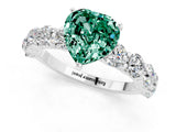 White gold Heart Cut Green Sapphire Prong Setting with Side Stones on a Pave Band_1
