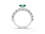 White gold Heart Cut Green Sapphire Prong Setting with Side Stones on a Pave Band_3